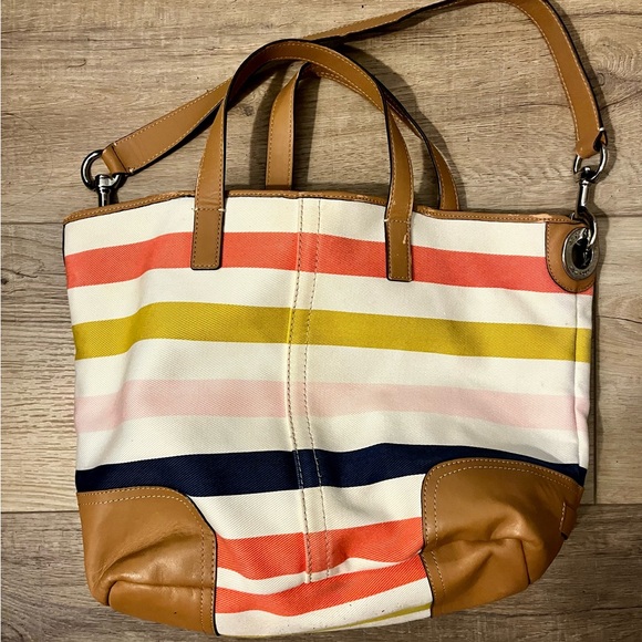 Coach Hadley Multistripe Duffle Tote Shoulder Bag Canvas & Leather main image 2